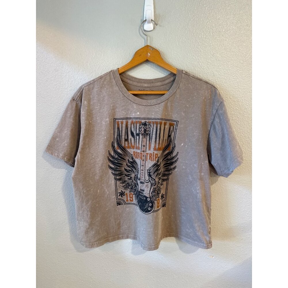 Rebellious One Graphic T-Shirt Womens XL Nashville Road Trip Acid Wash Gray
